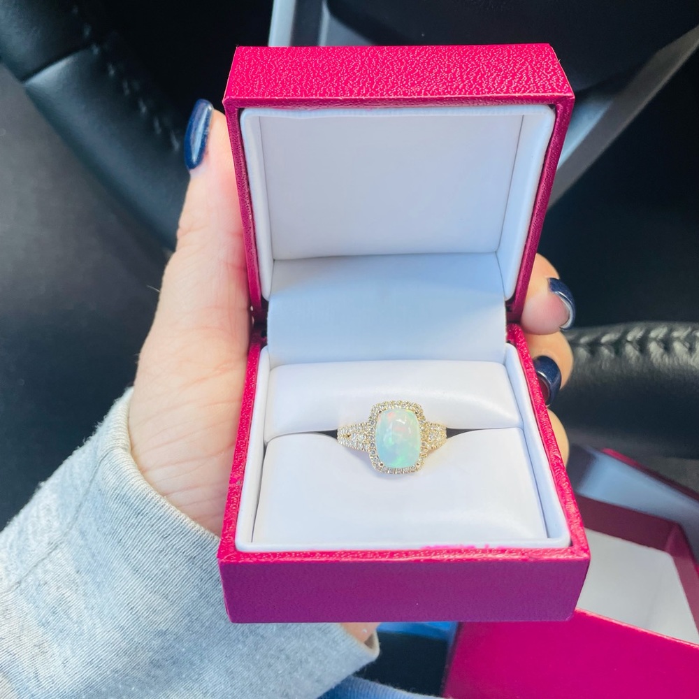 ethiopian opal & 1/2 ct. tw. diamond ring in 14k yellow gold - Picture 3 of 3